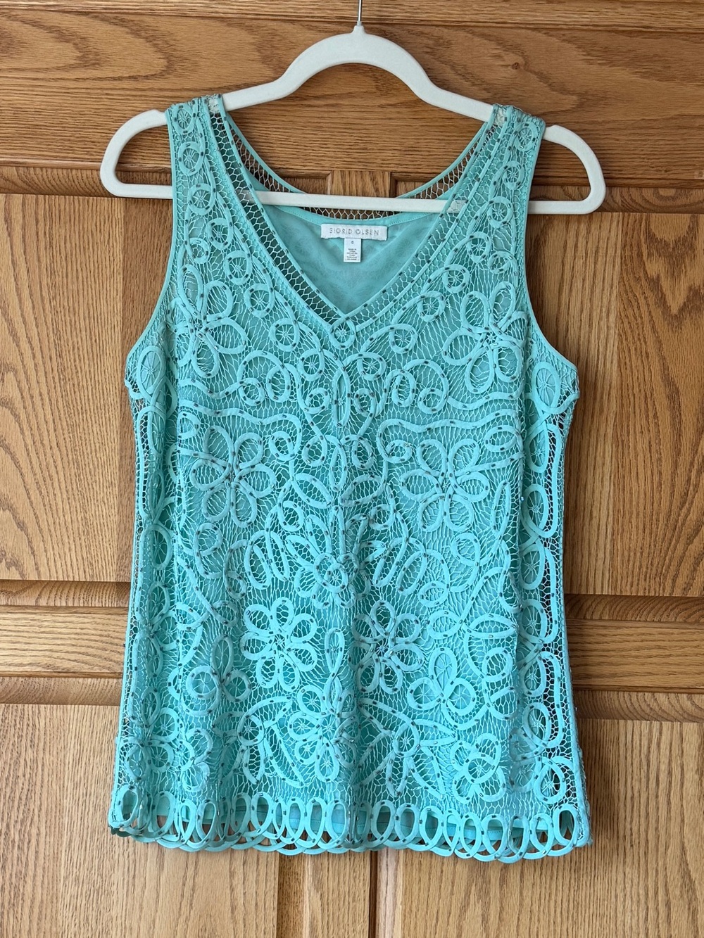 Sigrid Olsen Silk Soutache Lace Tank – Seafoam Blue Size: 6